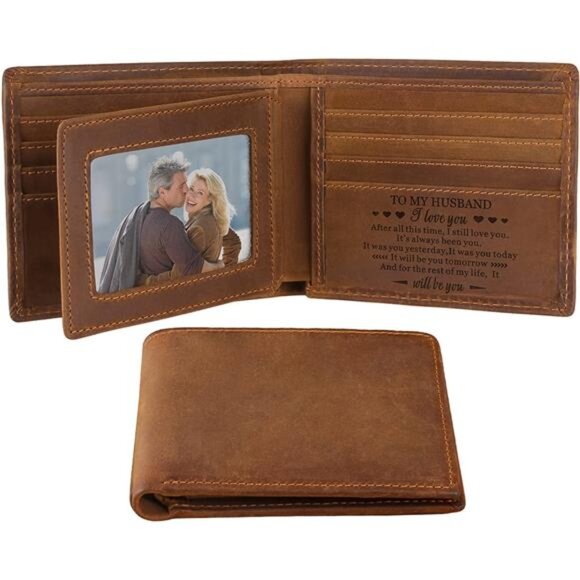 Personalized Engraved Leather Wallet Gifts for Men - Birthday, Christmas - Picture 1 of 7